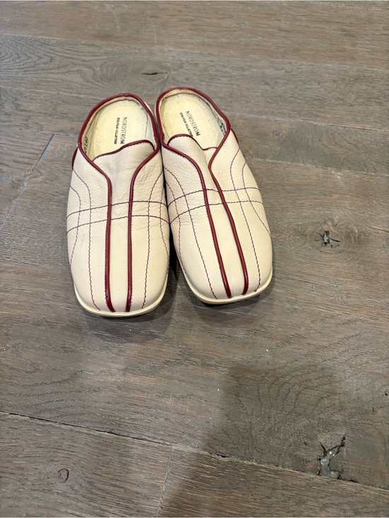 Shoes - Cream Slip-On Loafers with Red Trim -